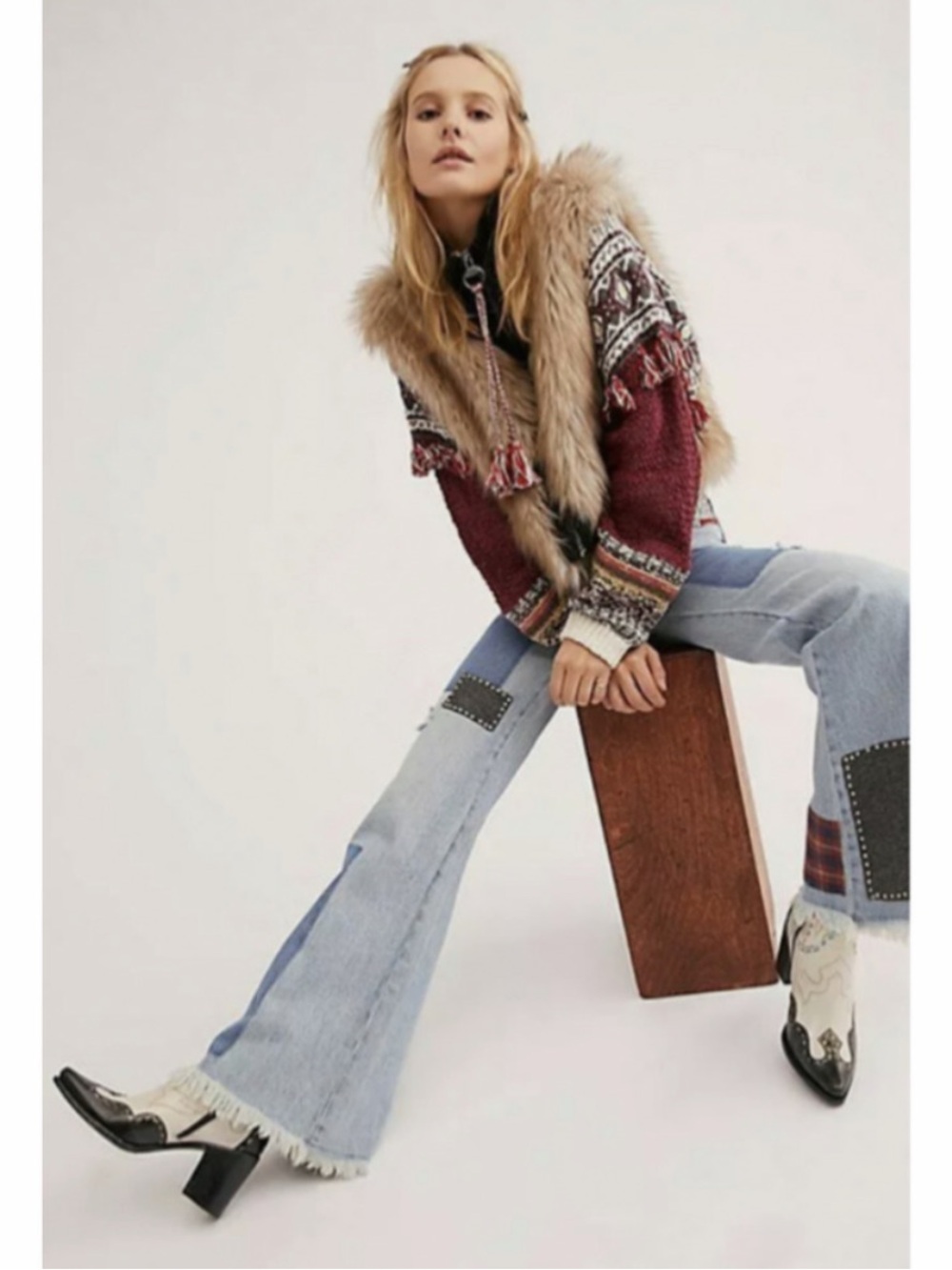 Free People We The Free Mixed Plaid Slim Flare